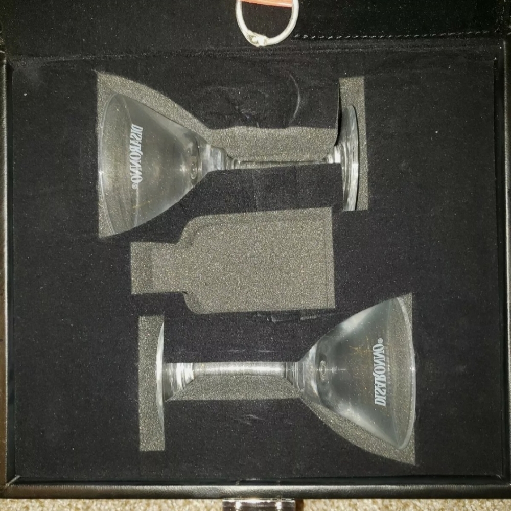BRAND NEW Disaronno shaker, shot measurer and 2 martini glass set in box.